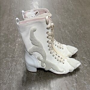 Elegant White beaded Lace-Up Women's Boots